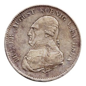 Konventionstaler von 1823, Königreich Sachsen; Historisches Archiv des Ostdeutschen SparkassenverbandesIm Königreich Sachsen bestand der Taler damals aus 24 Groschen. 12 Pfennige machten einen Groschen.