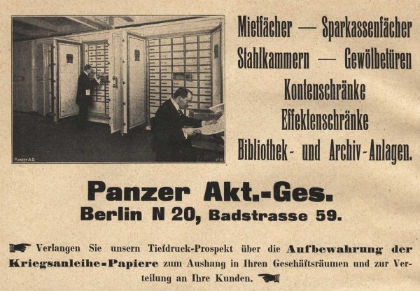 Werbung im Fachblatt des Deutschen Sparkassenverbandes, 1916; Historisches Archiv des Ostdeutschen Sparkassenverbandes